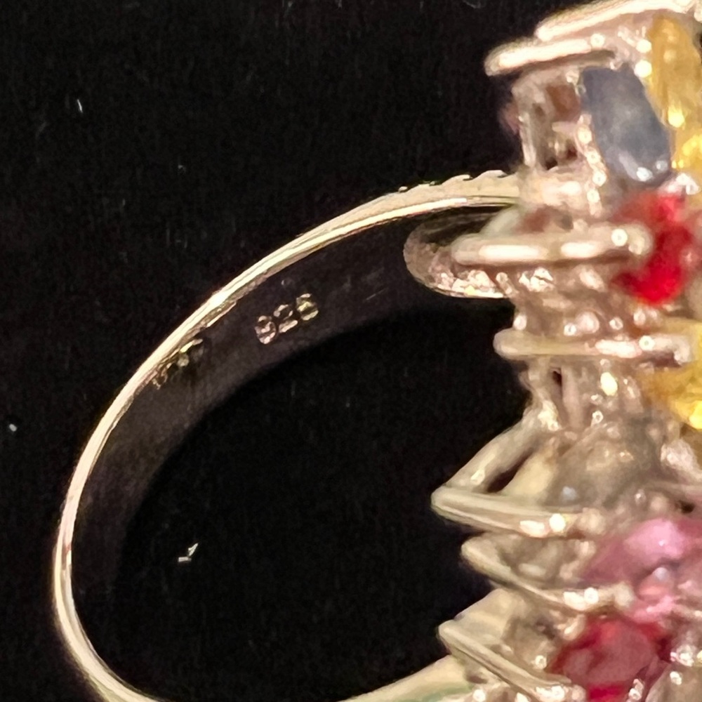 Multi Sapphire .925 Silver Gemstone Cluster Ring - Picture 4 of 6
